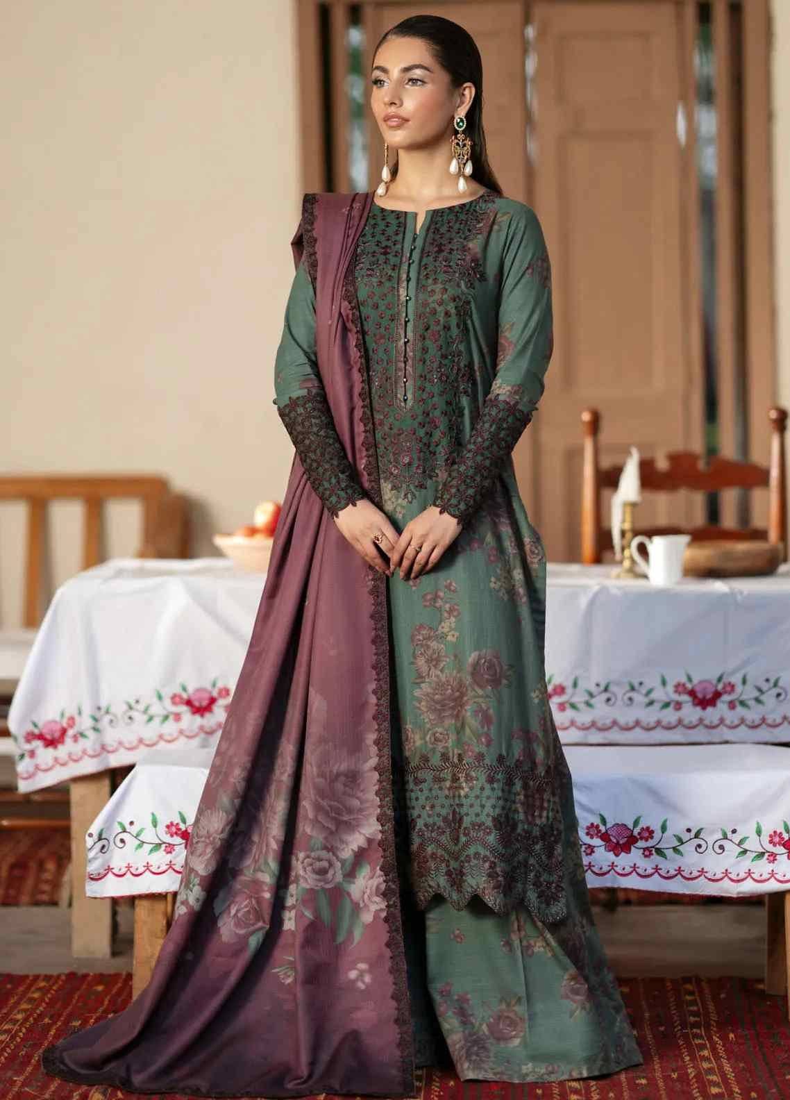 IZNIK SEAGREEN MAHROON LAWN