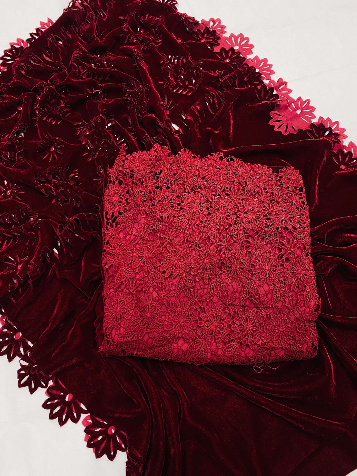 MAHROON VELVET CUTWORK