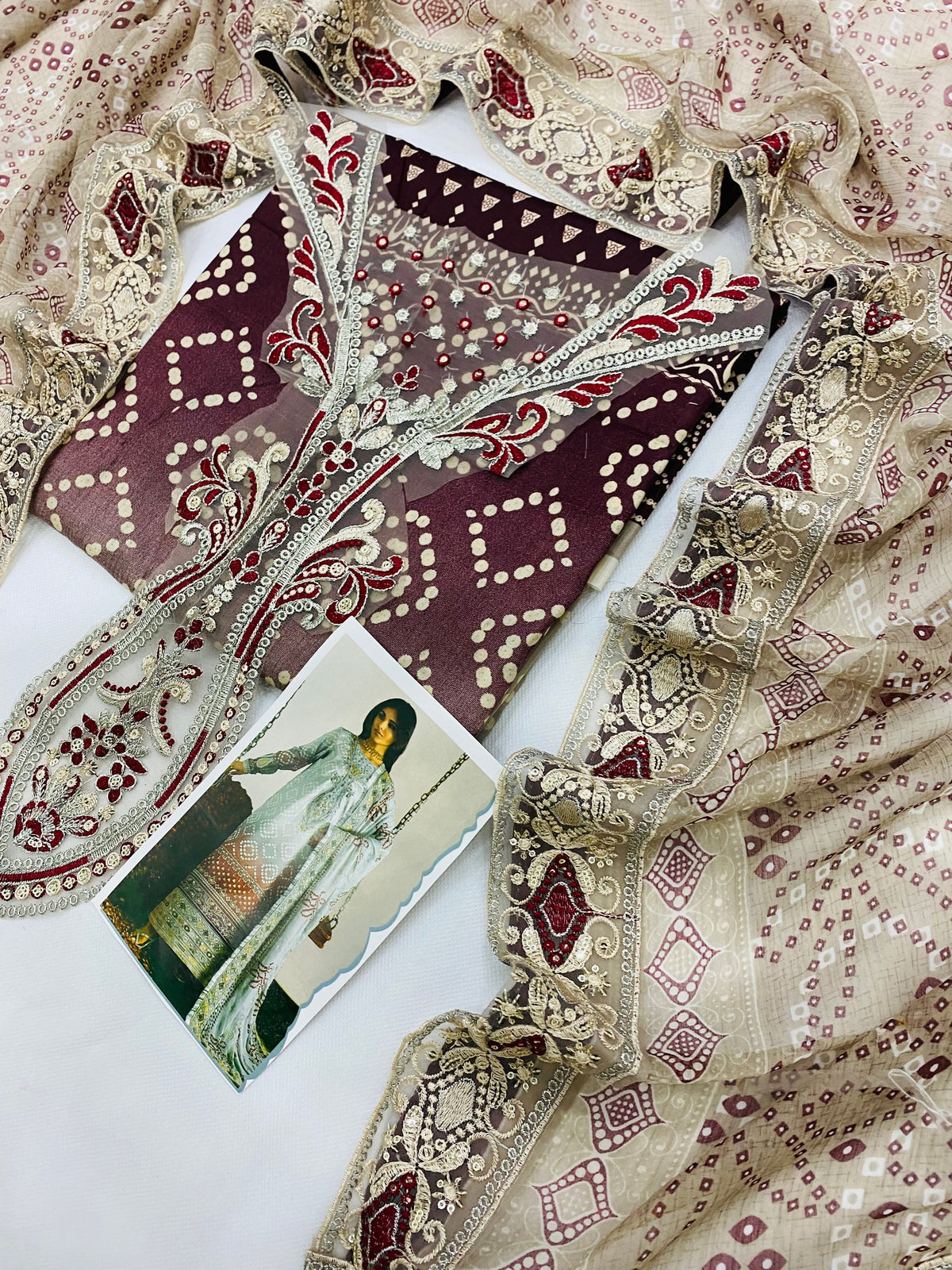 NUREH BEIGE PURPLE CHUNRI LAWN