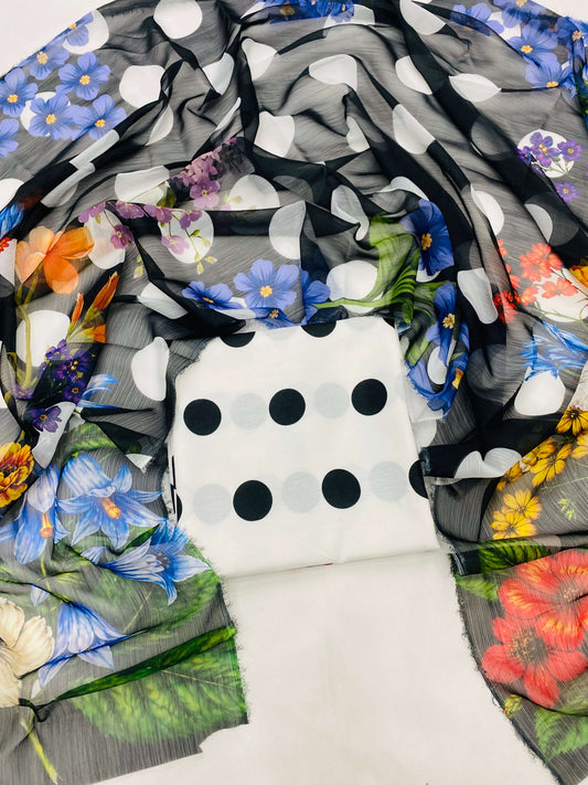 SWISS LAWN WHITE BLACK POLKA