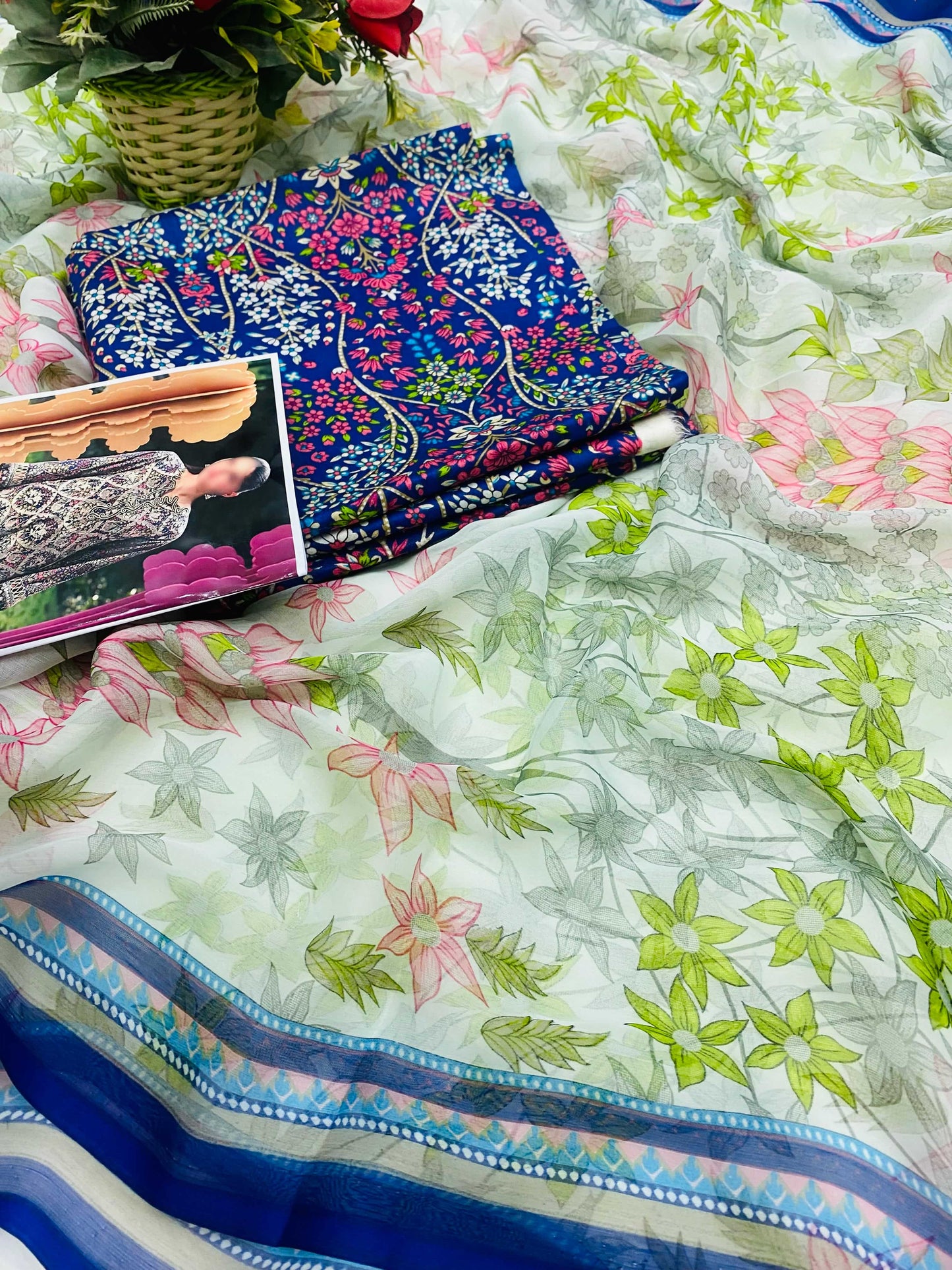 MB BLUE MULTI PRINTED LAWN