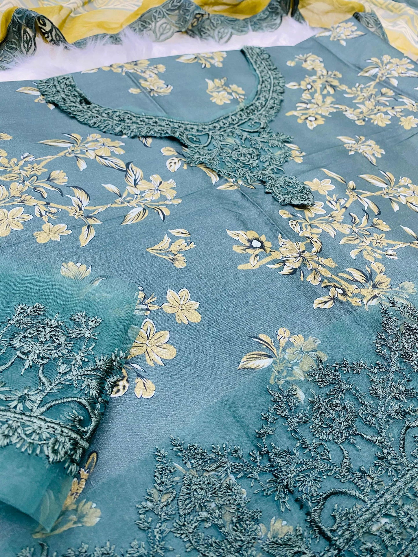 ANEELA’S OLIVE GREEN LUXURY LAWN