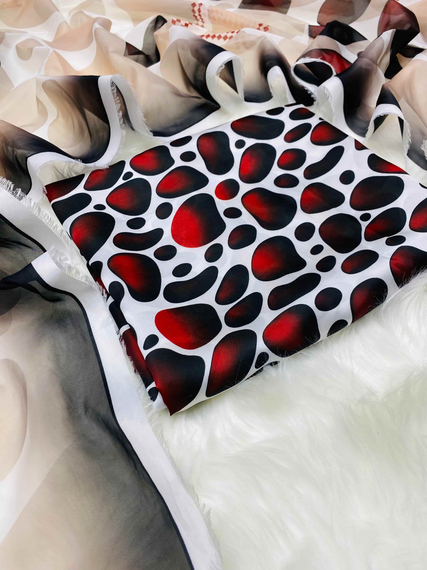 CHINA SILK BLACK RED STONES