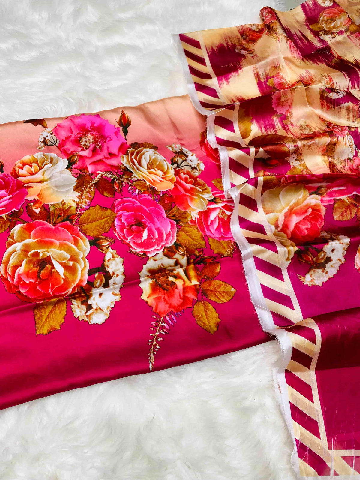 CHINA SILK GOLDEN PINK FLOWERS