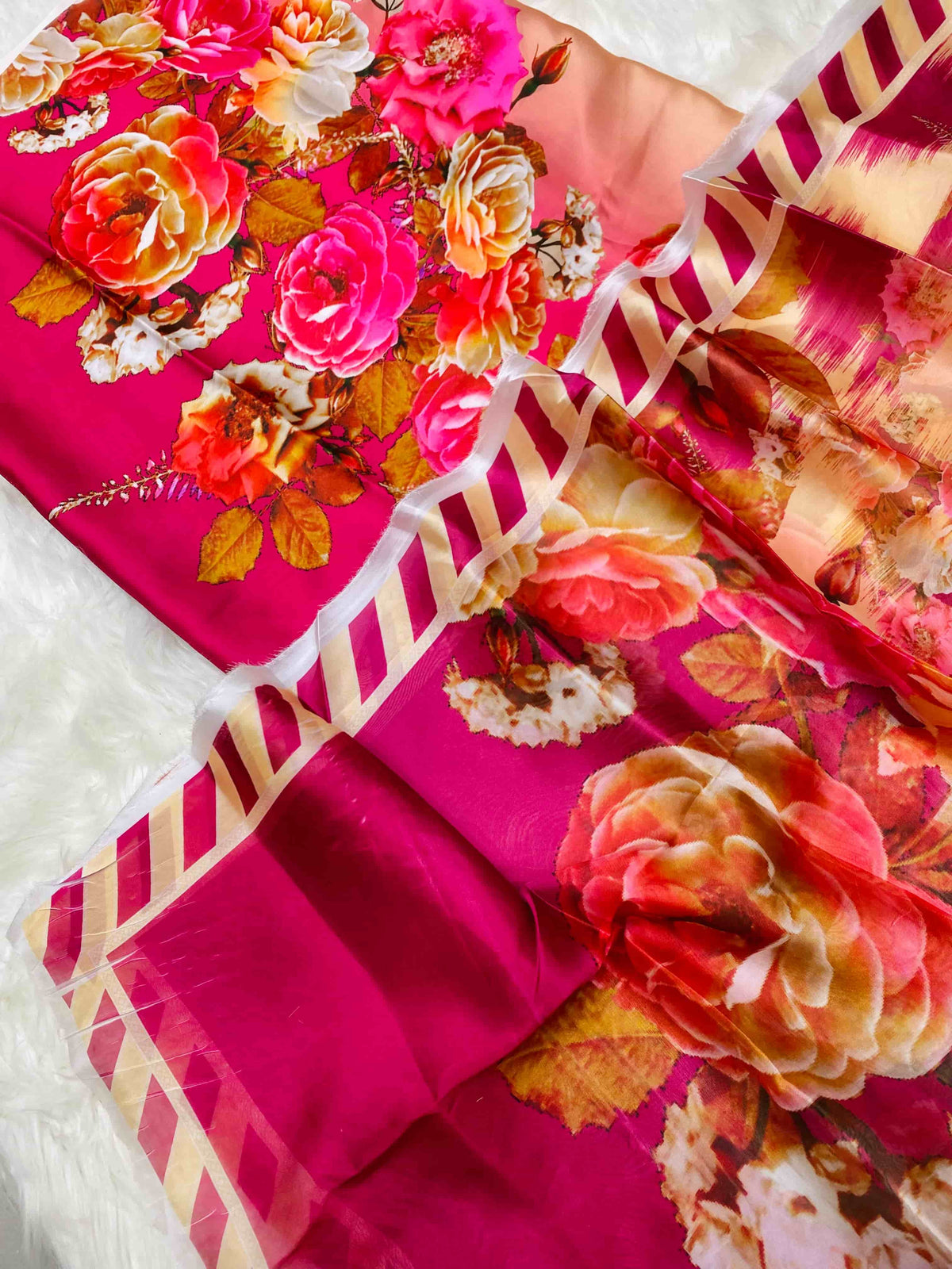 CHINA SILK GOLDEN PINK FLOWERS