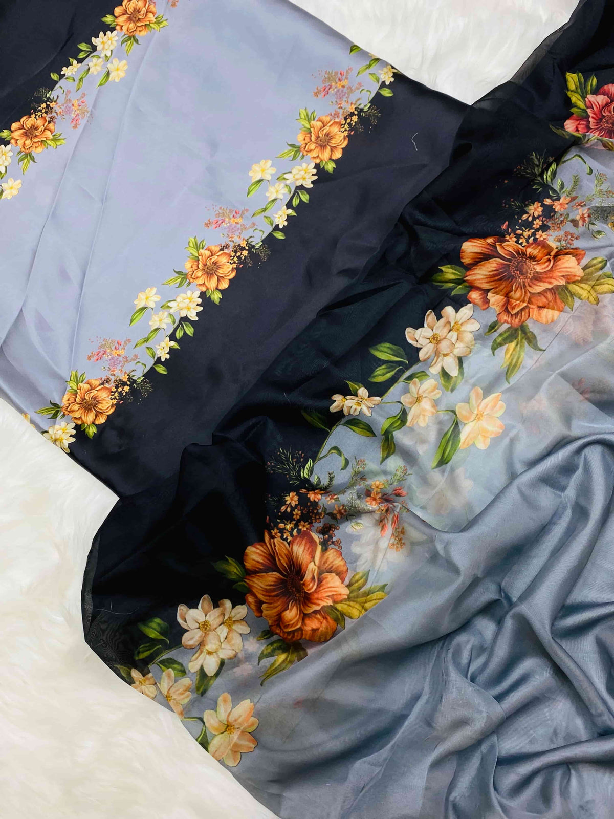 CHINA SILK SILVER BLACK