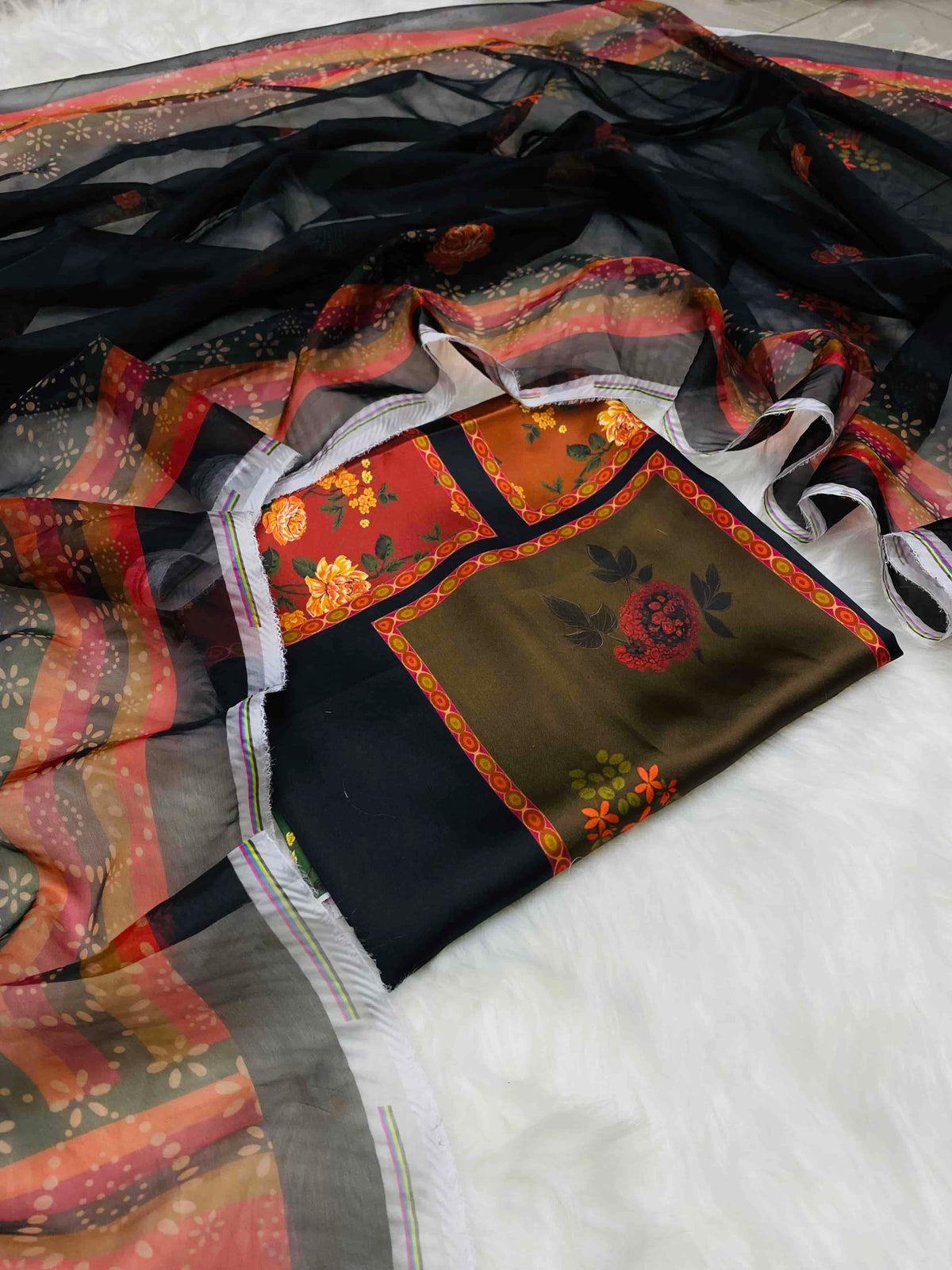 CHINA SILK BLACK CHUNRI PRINT