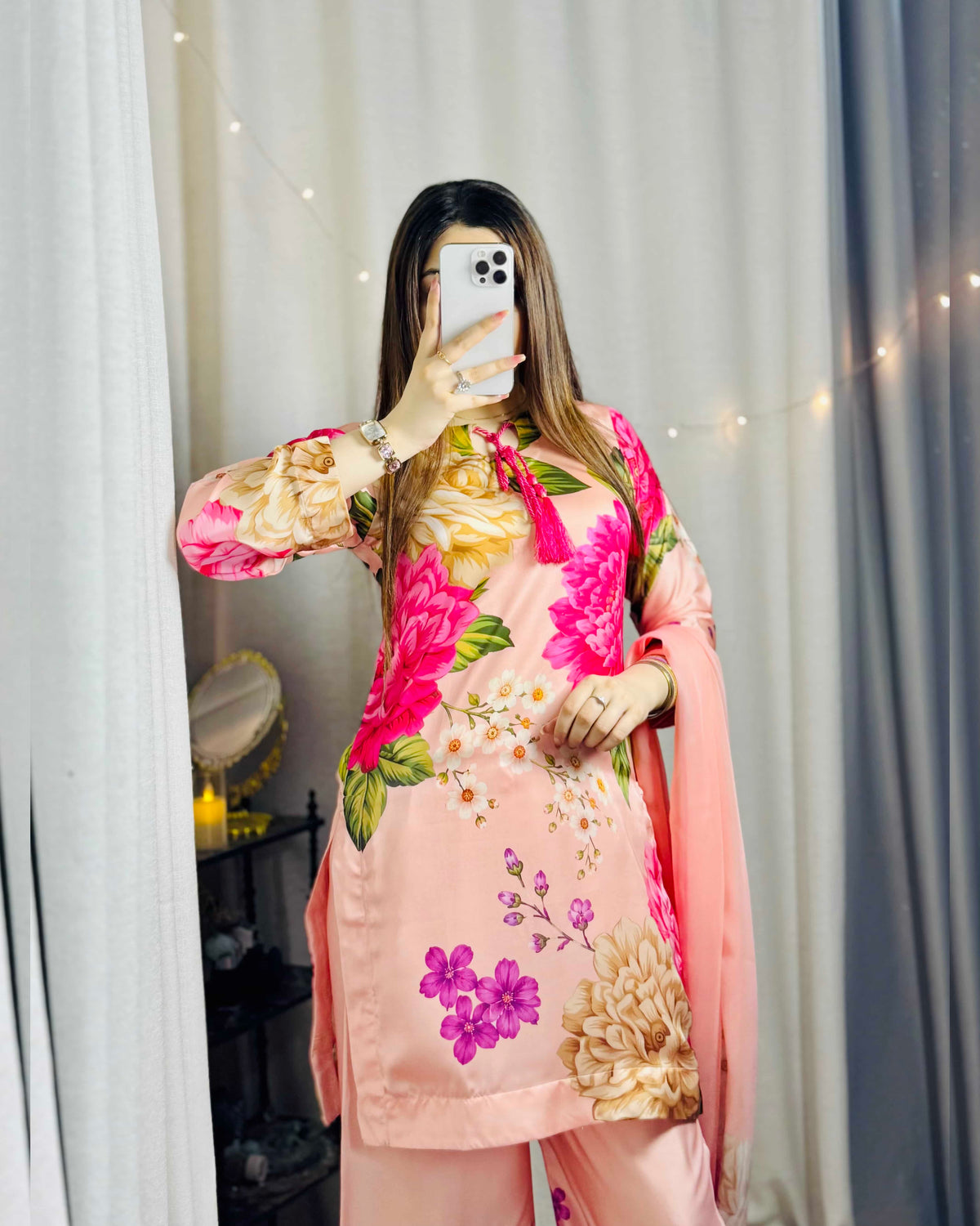 CHINA SILK ROSE PINK FLOWERS (UNSTITCHED)