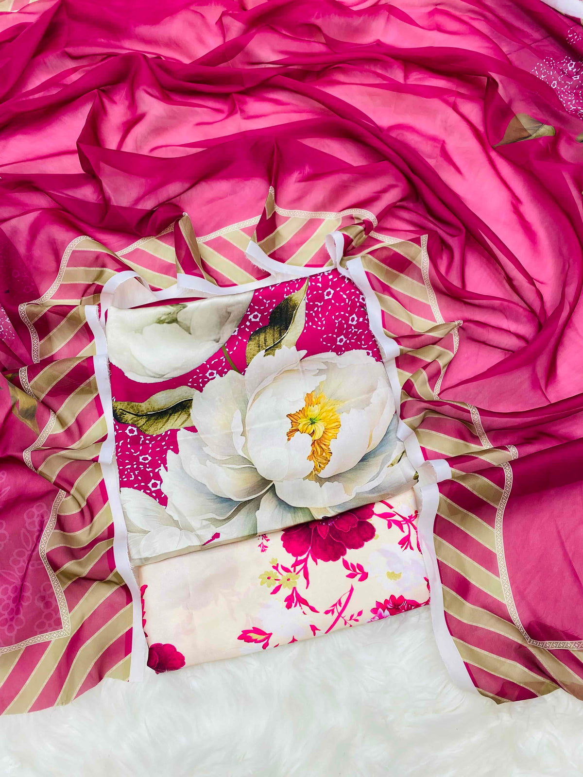 CHINA SILK SHOCKING PINK FLOWERS 2.0