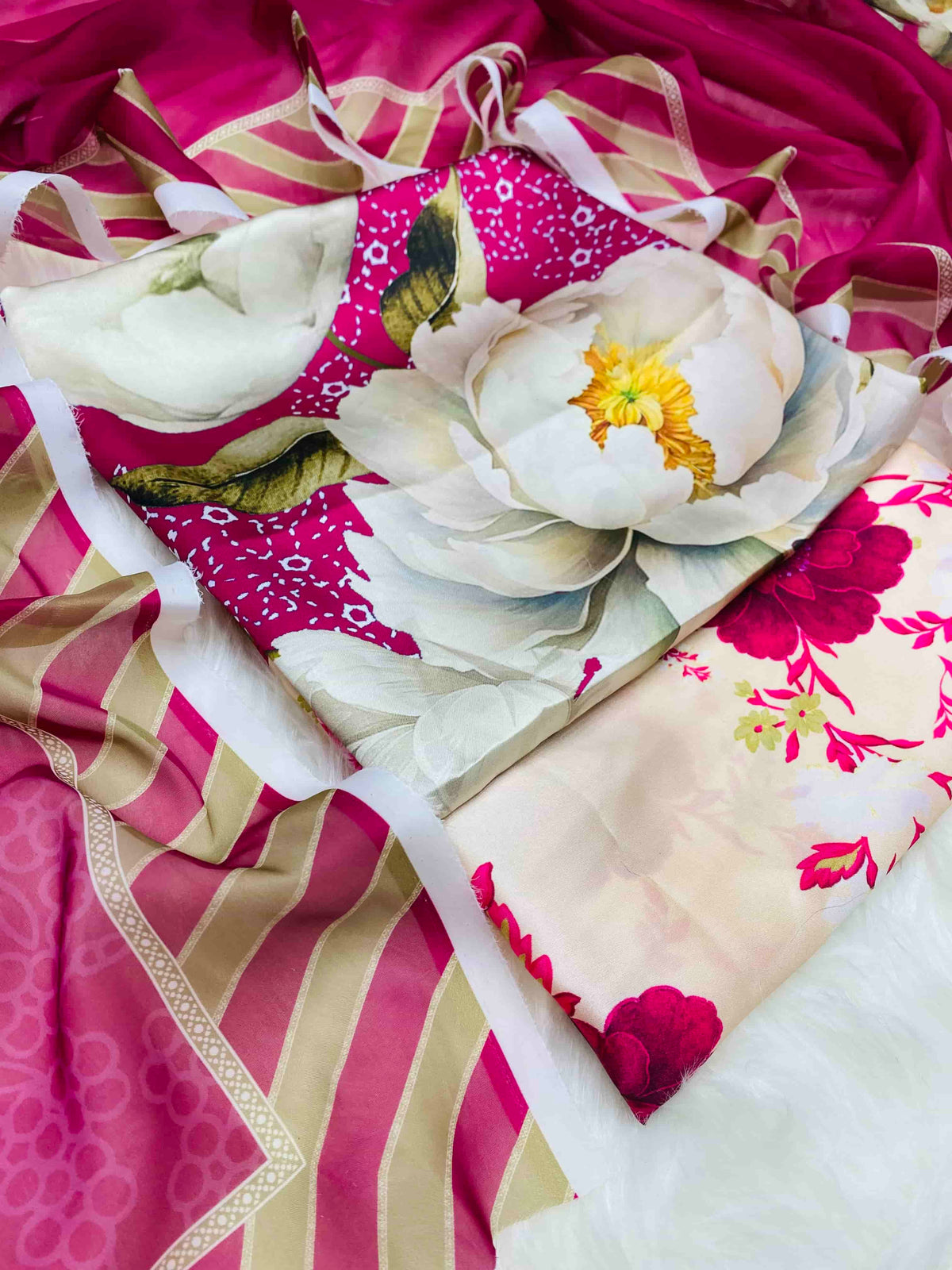 CHINA SILK SHOCKING PINK FLOWERS 2.0