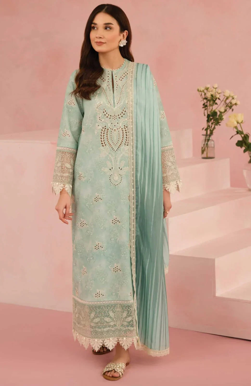 AFROZE ICE GREEN CHICKEN KARI LAWN - SR FABRICS