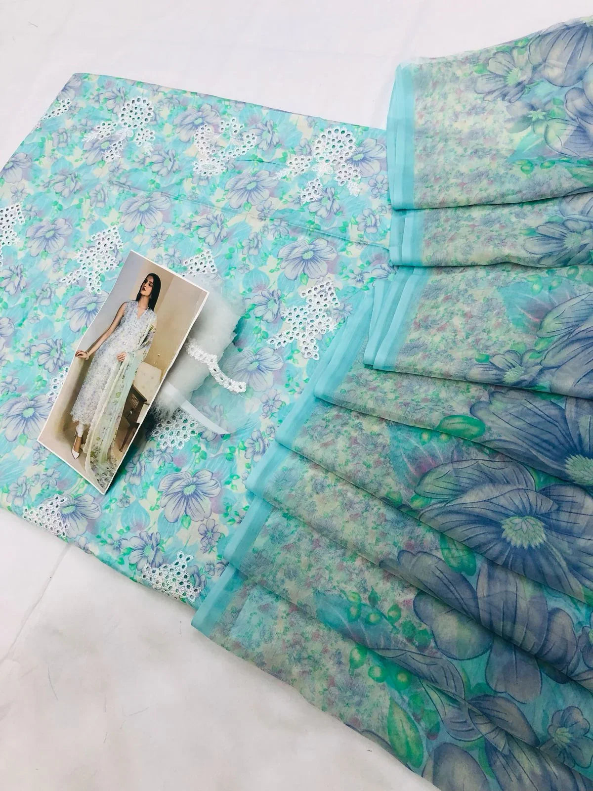 BAROQUE AQUA CHICKEN KARI LAWN - SR FABRICS