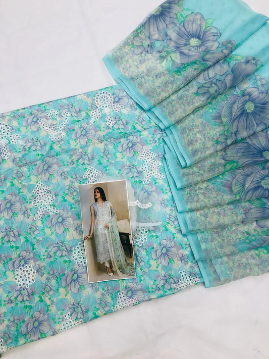 BAROQUE AQUA CHICKEN KARI LAWN - SR FABRICS