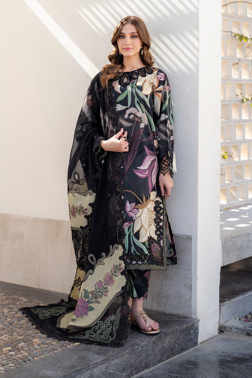 BAROQUE BLACK MULTI LAWN - SR FABRICS