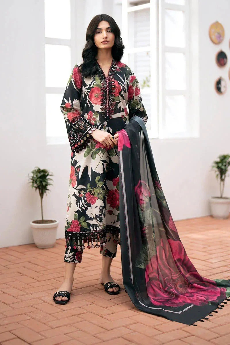 BAROQUE BLACK ROSE LAWN - SR FABRICS