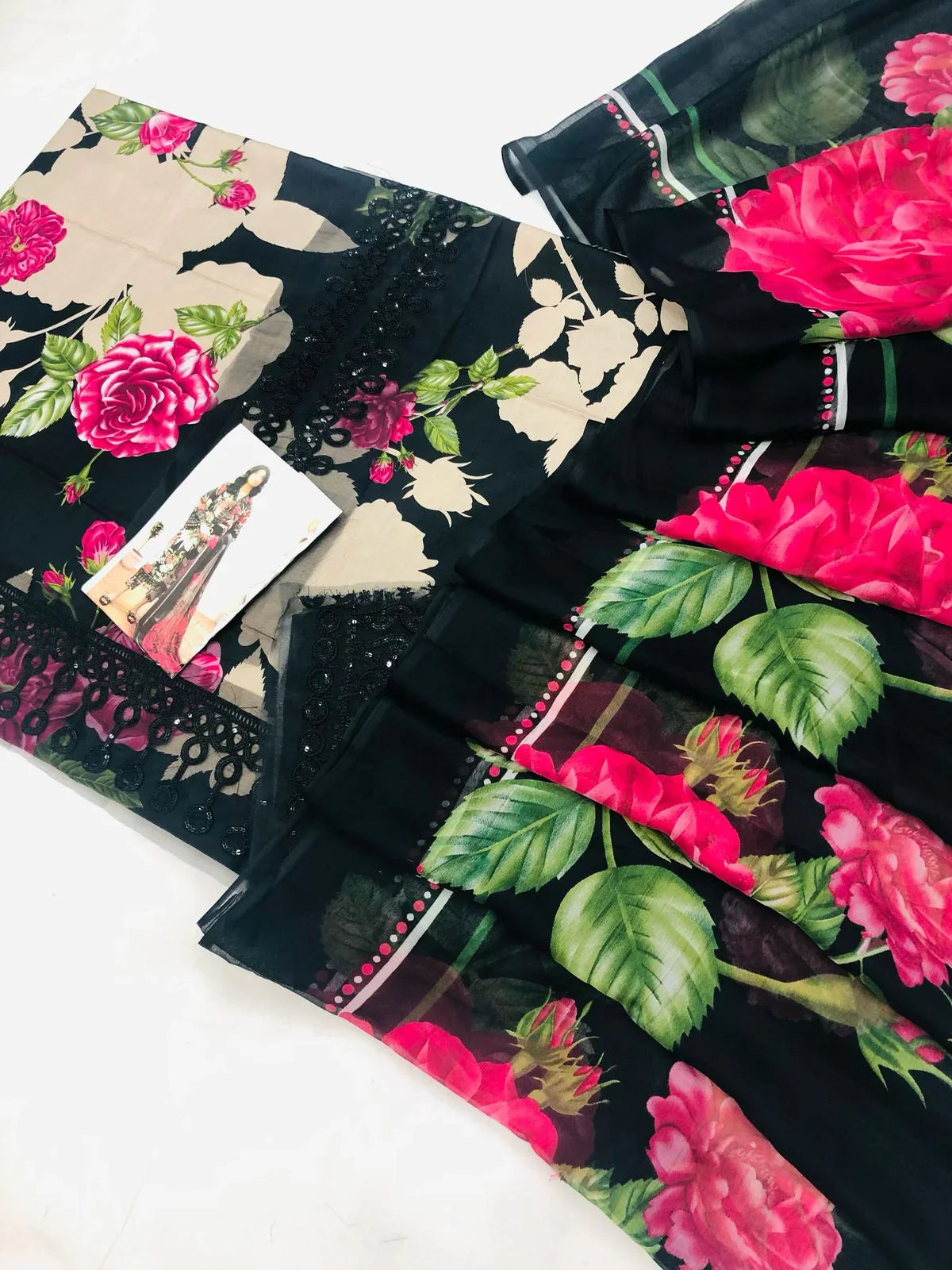 BAROQUE BLACK ROSE LAWN - SR FABRICS