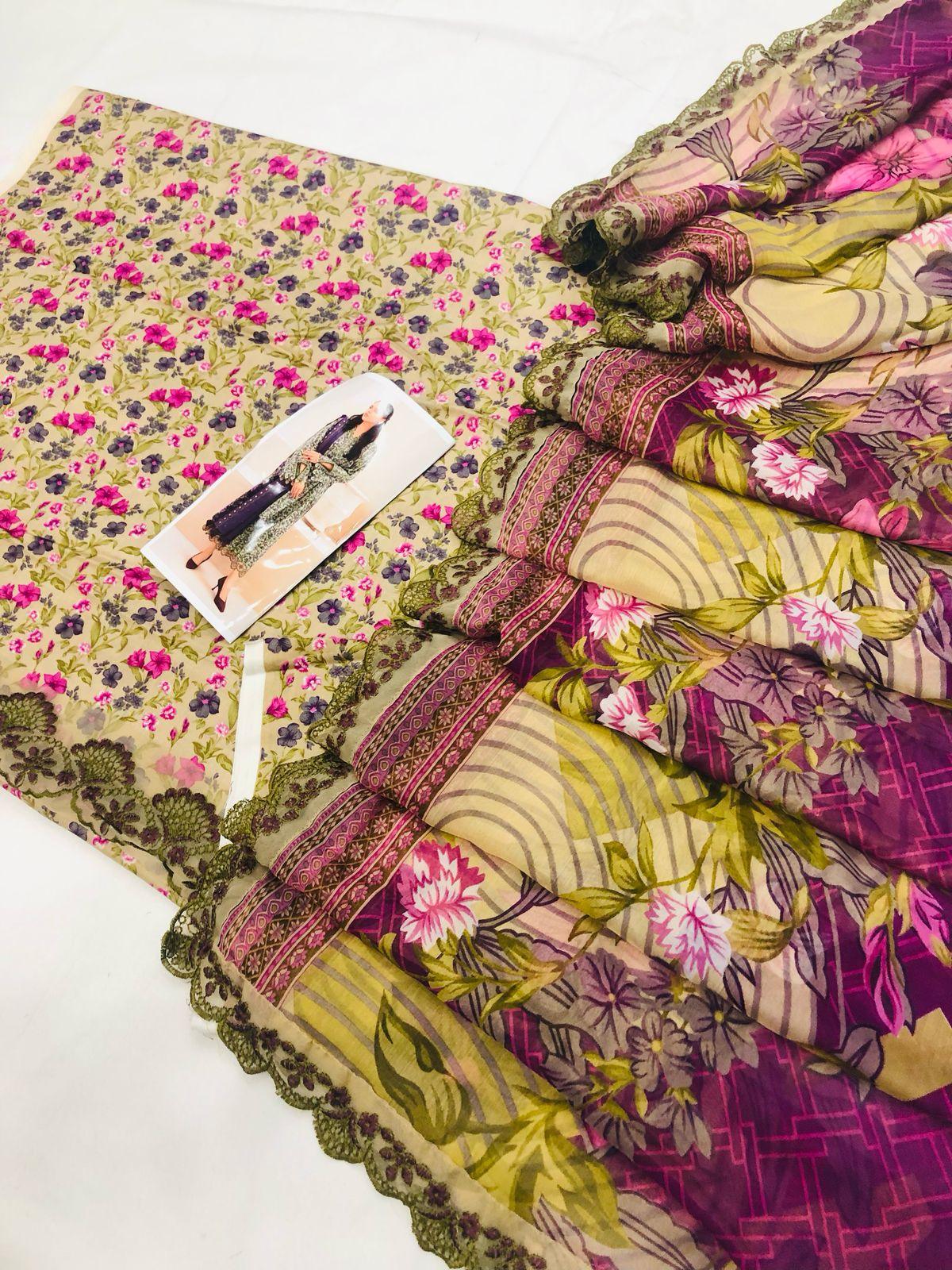 BAROQUE PURPLE CUTWORK DUPATTA DIGITAL LAWN - SR FABRICS