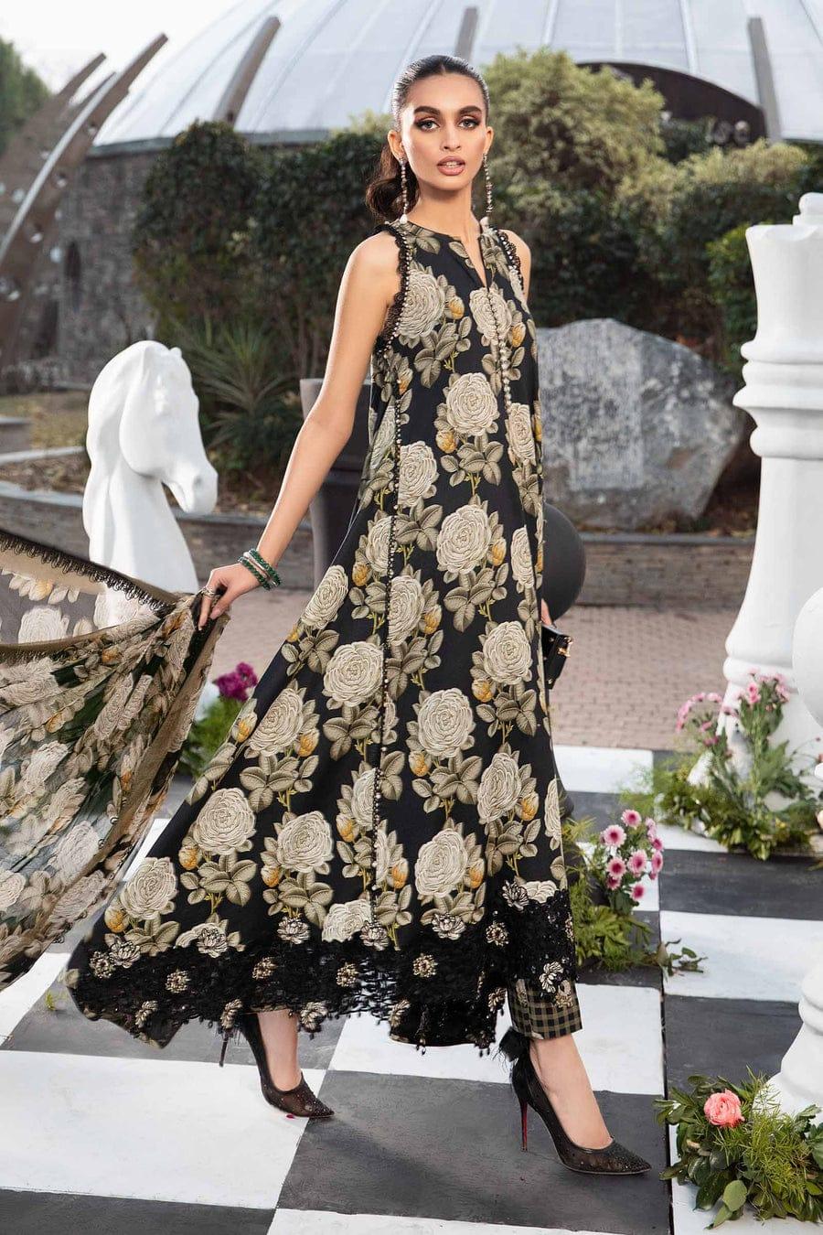 BLACK DIGITAL PRINTED LAWN - SR FABRICS