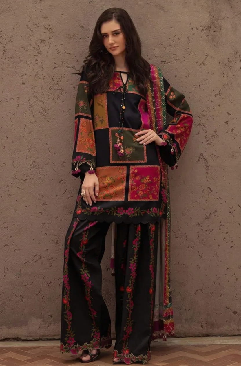CHINA SILK BLACK CHUNRI PRINT