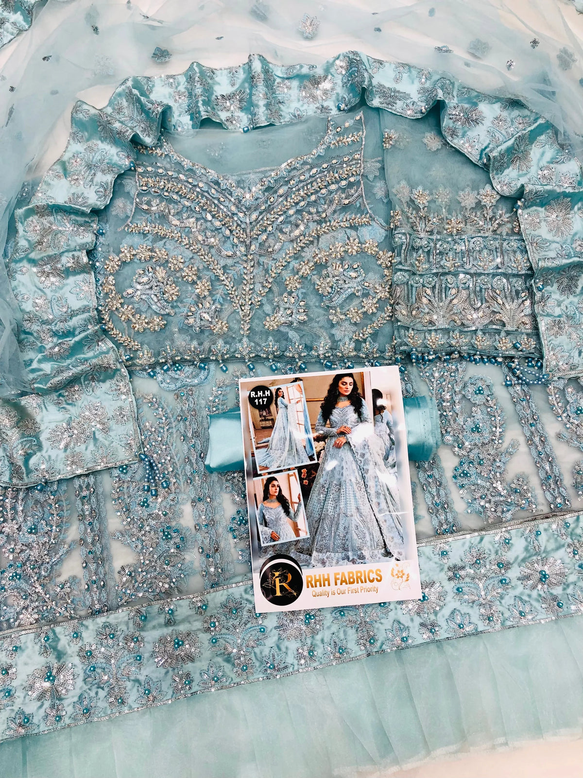 EMAAN ADEEL HEAVY NET MAKSI SKY - SR FABRICS