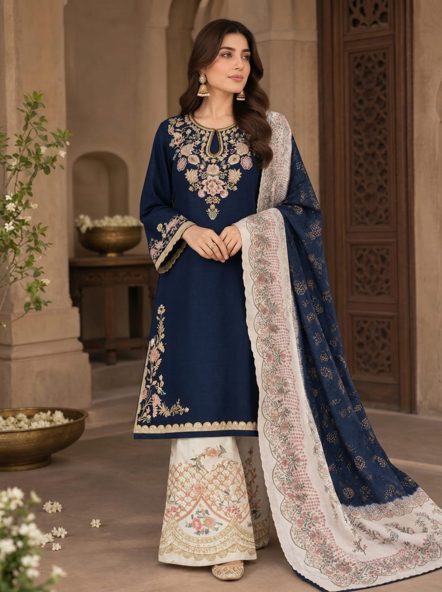 ETHNIC SHORT SILK NAVY GOLDEN