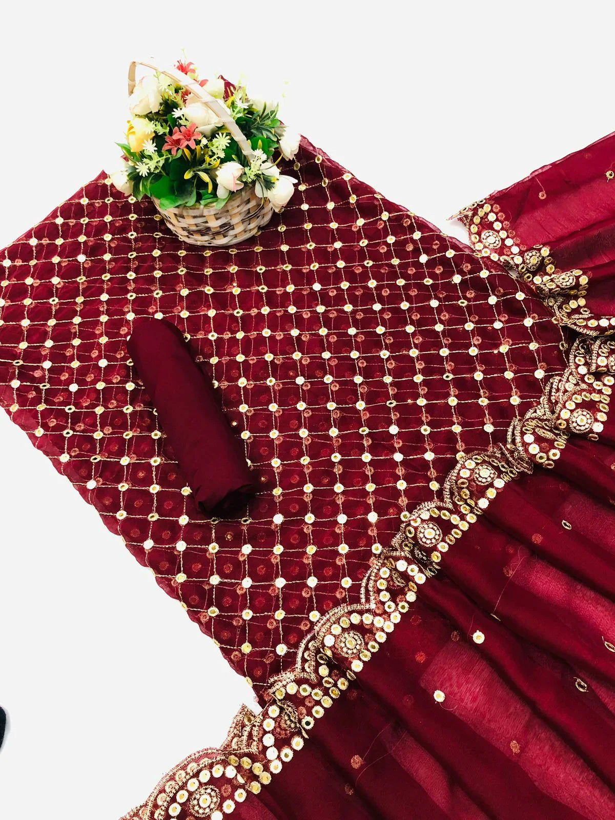 HIBA BUKHARI MAHROON SHAFOON SUIT - SR FABRICS