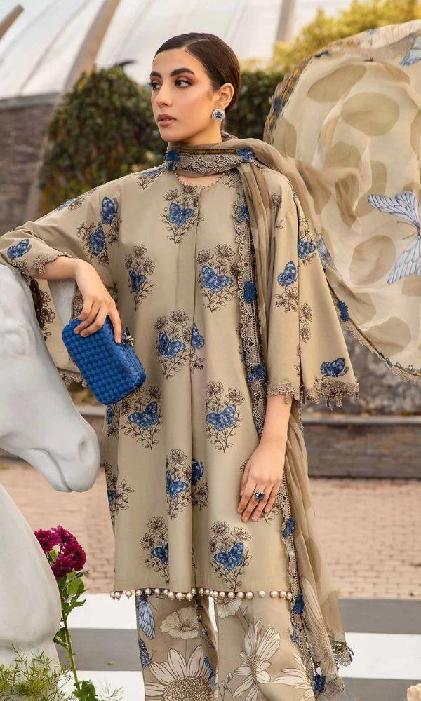MARIA B OLIVE LAWN - SR FABRICS