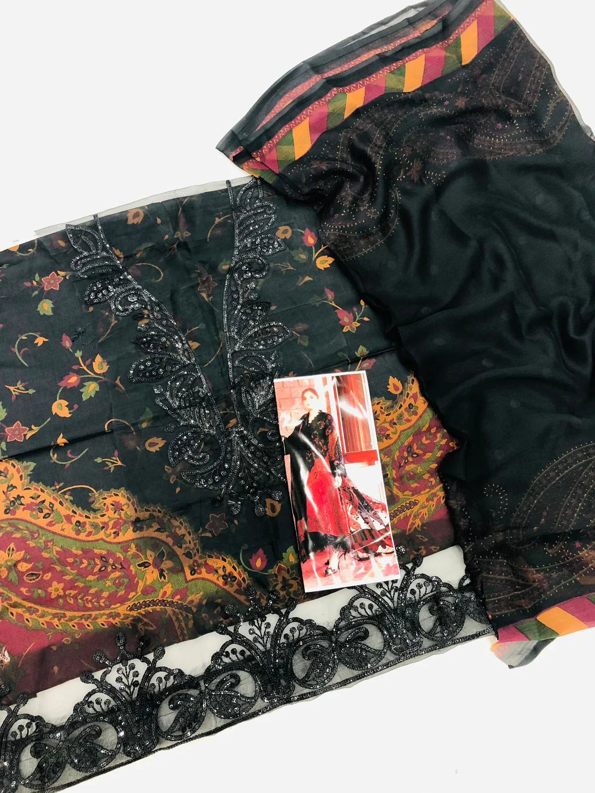 MB BLACK RED DIGITAL LAWN - SR FABRICS