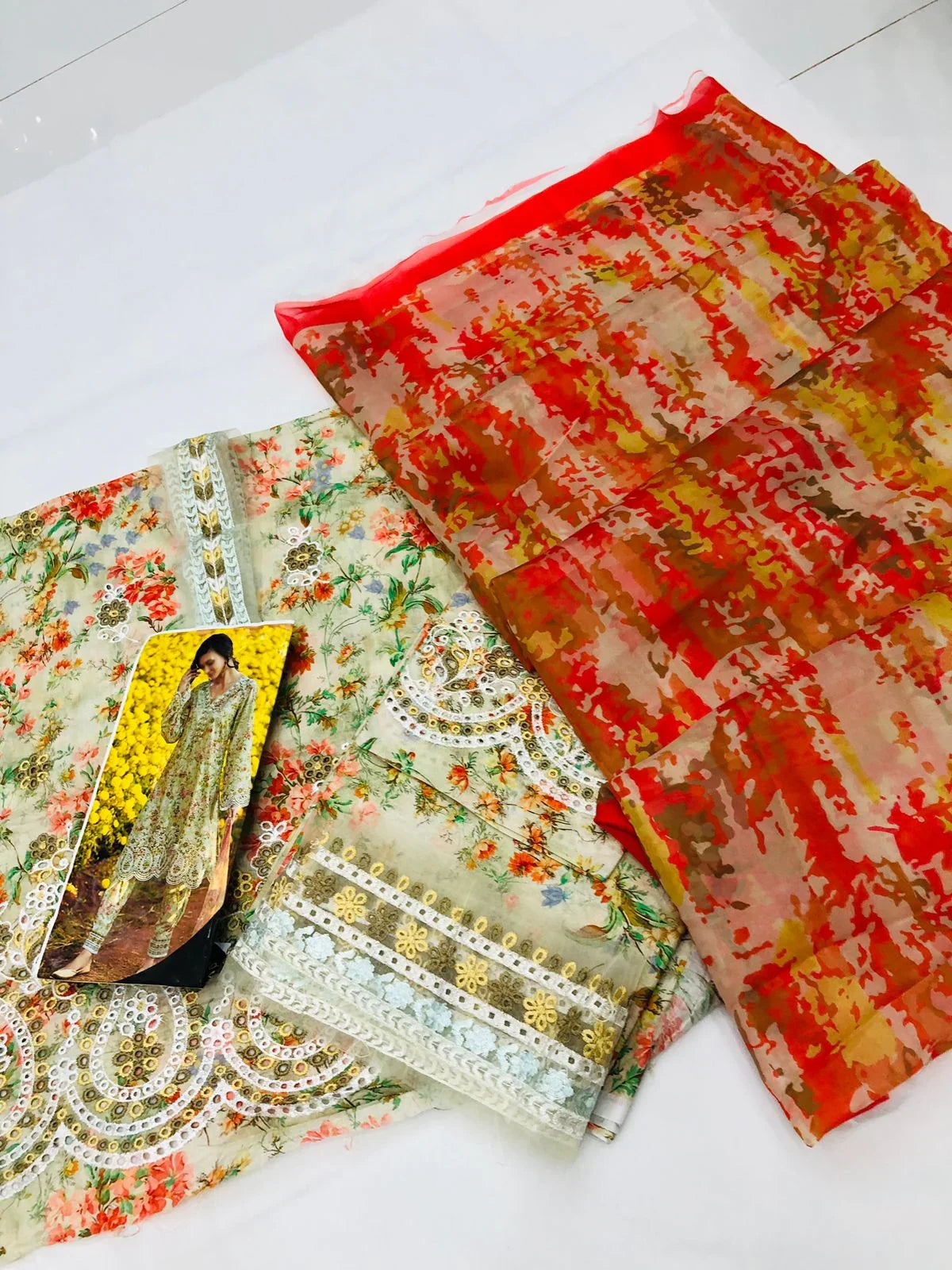 MULTI PRINTED LAWN WITH SILK DUPATTA - SR FABRICS