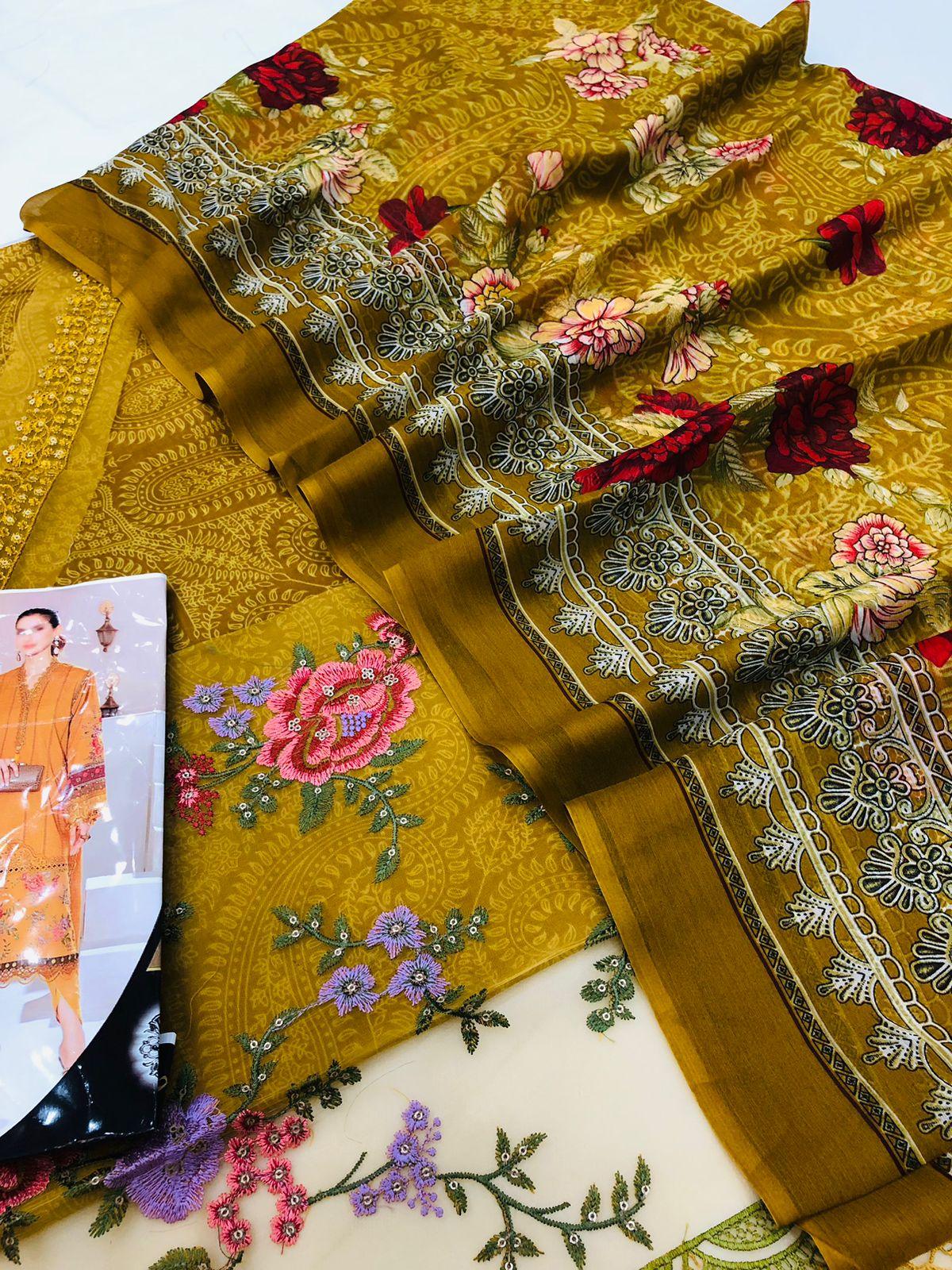 MUSTARD DIGITAL PRINTED LAWN - SR FABRICS