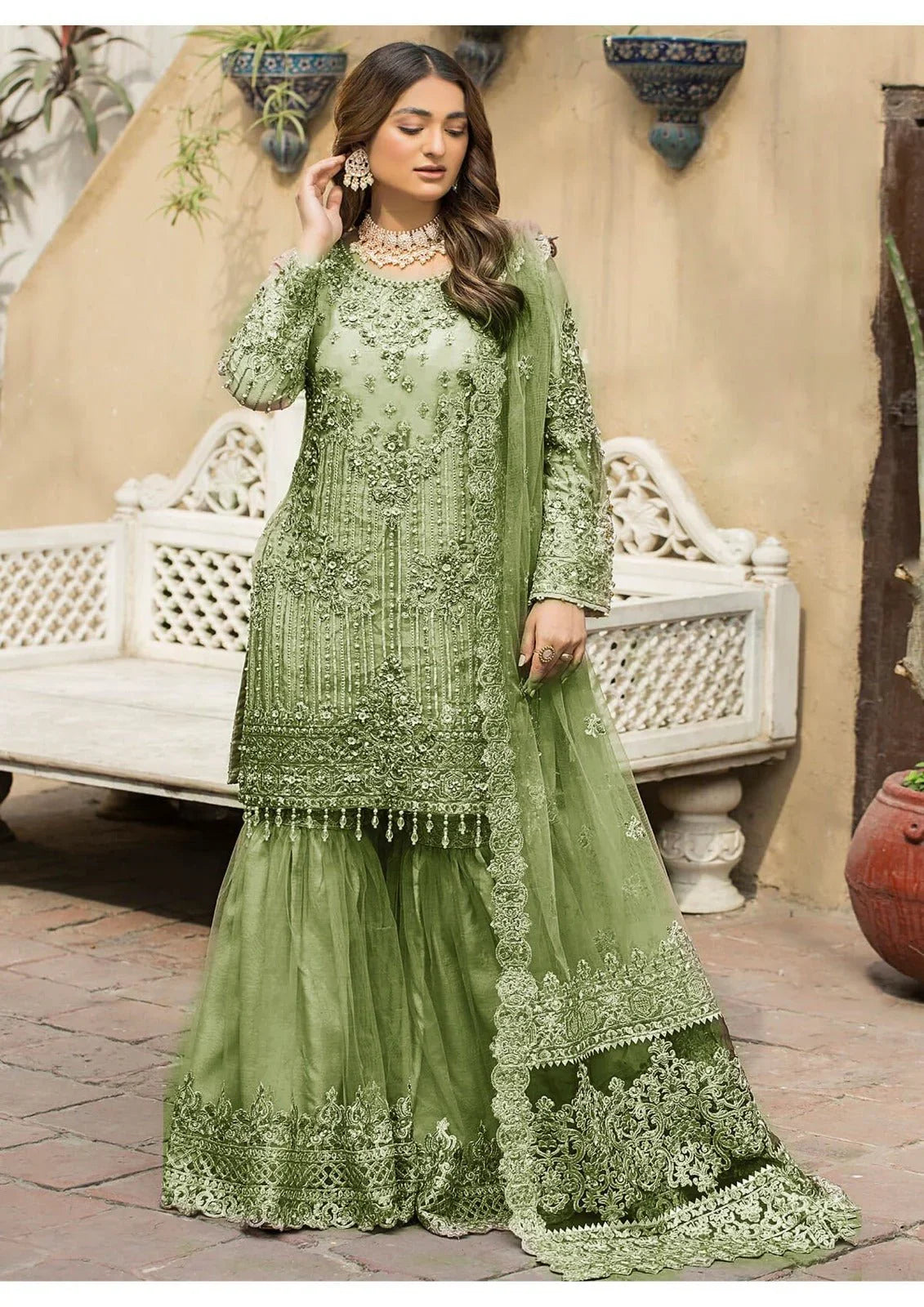 OLIVE GREEN GARARA - SR FABRICS