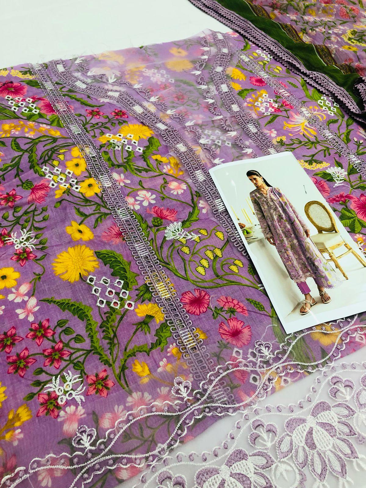 QALAMKAR LILAC CHICKEN KARI LAWN - SR FABRICS