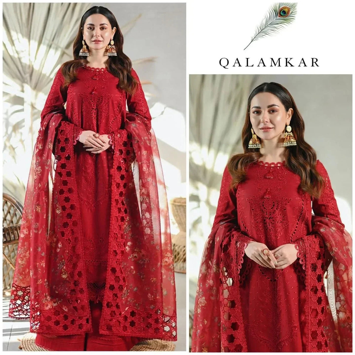 QALAMKAR RED LAWN - SR FABRICS