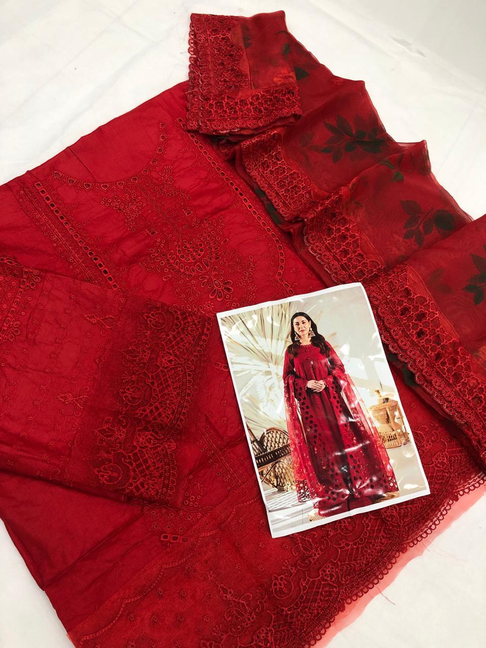 QALAMKAR RED LAWN - SR FABRICS