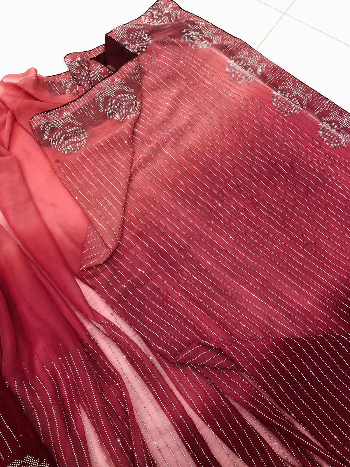THREE TONE SAREE PINK - SR FABRICS