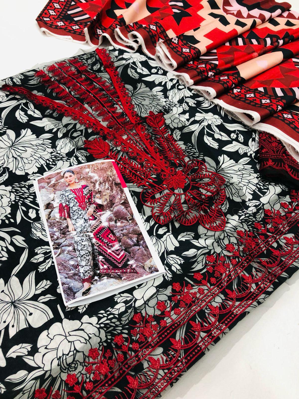ZC BLACK RED DIGITAL LAWN DUPATTA - SR FABRICS