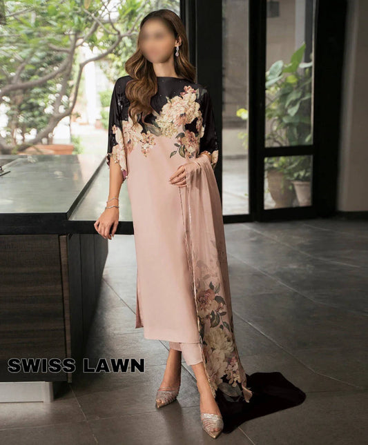 SWISS LAWN ROSES WITH BLACK