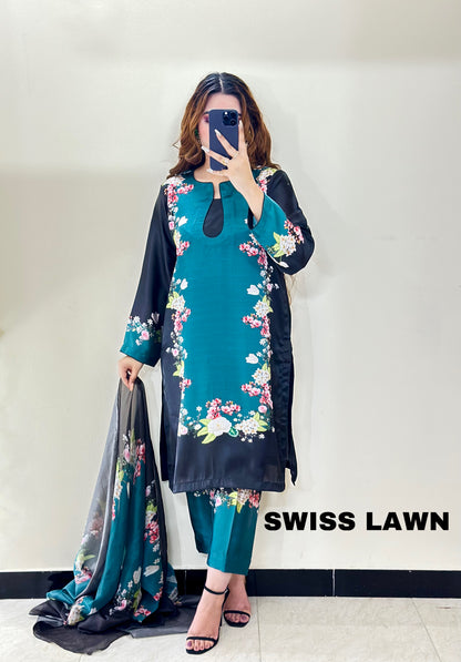 SWISS LAWN SEA GREEN BLACK