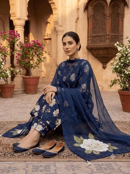 SWISS LAWN NAVY BLUE FLOWERS
