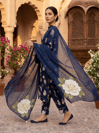 SWISS LAWN NAVY BLUE FLOWERS