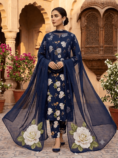 SWISS LAWN NAVY BLUE FLOWERS