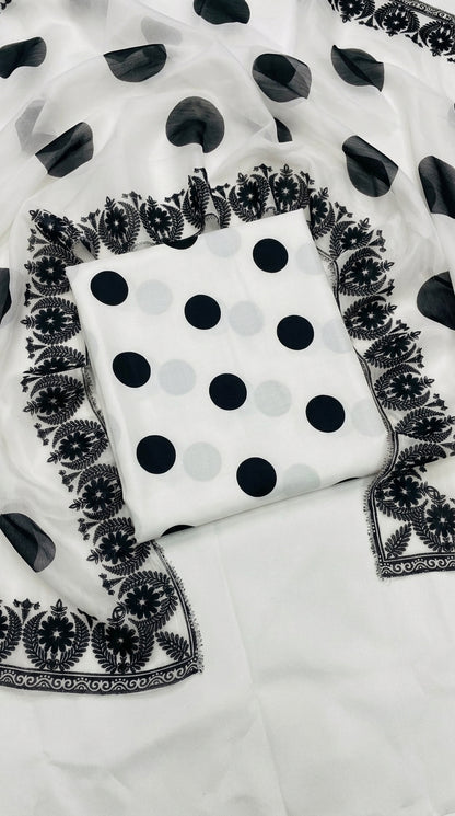 CHINA SILK WHITE BLACK POLKA