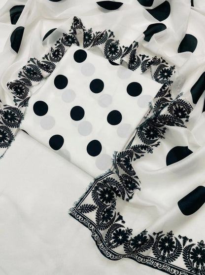 CHINA SILK WHITE BLACK POLKA