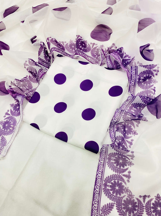 SWISS LAWN WHITE PURPLE POLKA
