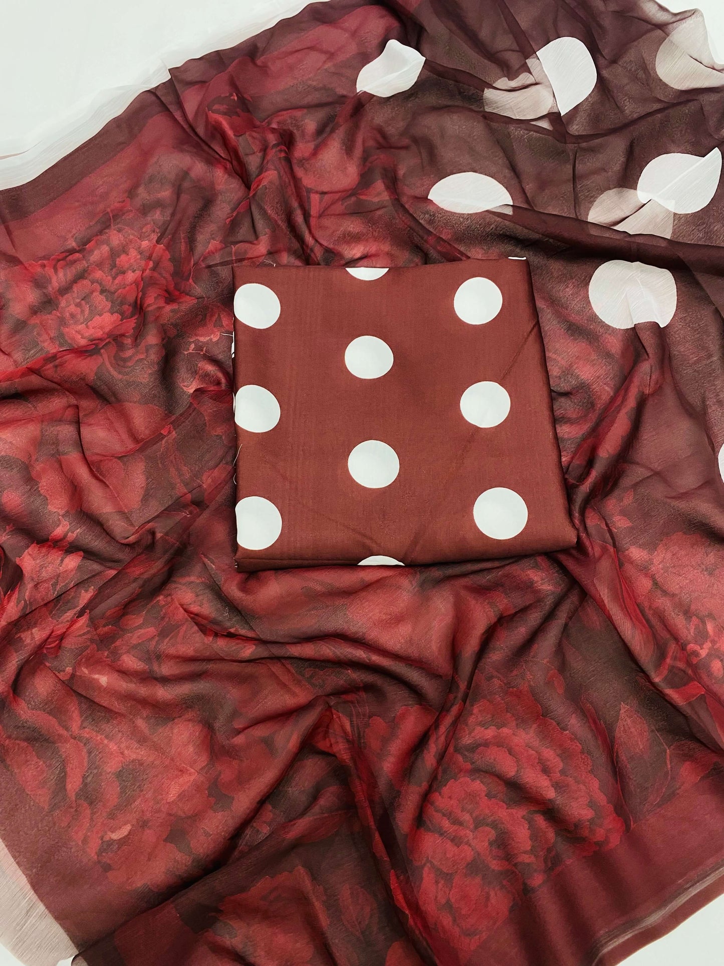 SWISS LAWN FULL MAHROON POLKA