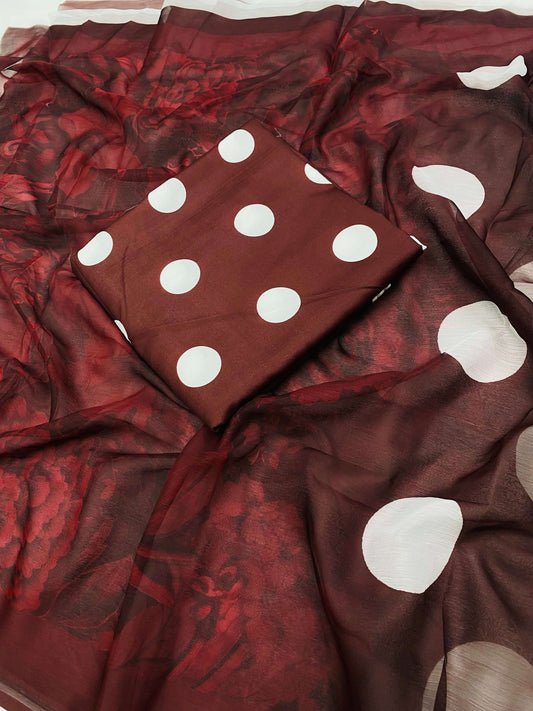 SWISS LAWN FULL MAHROON POLKA