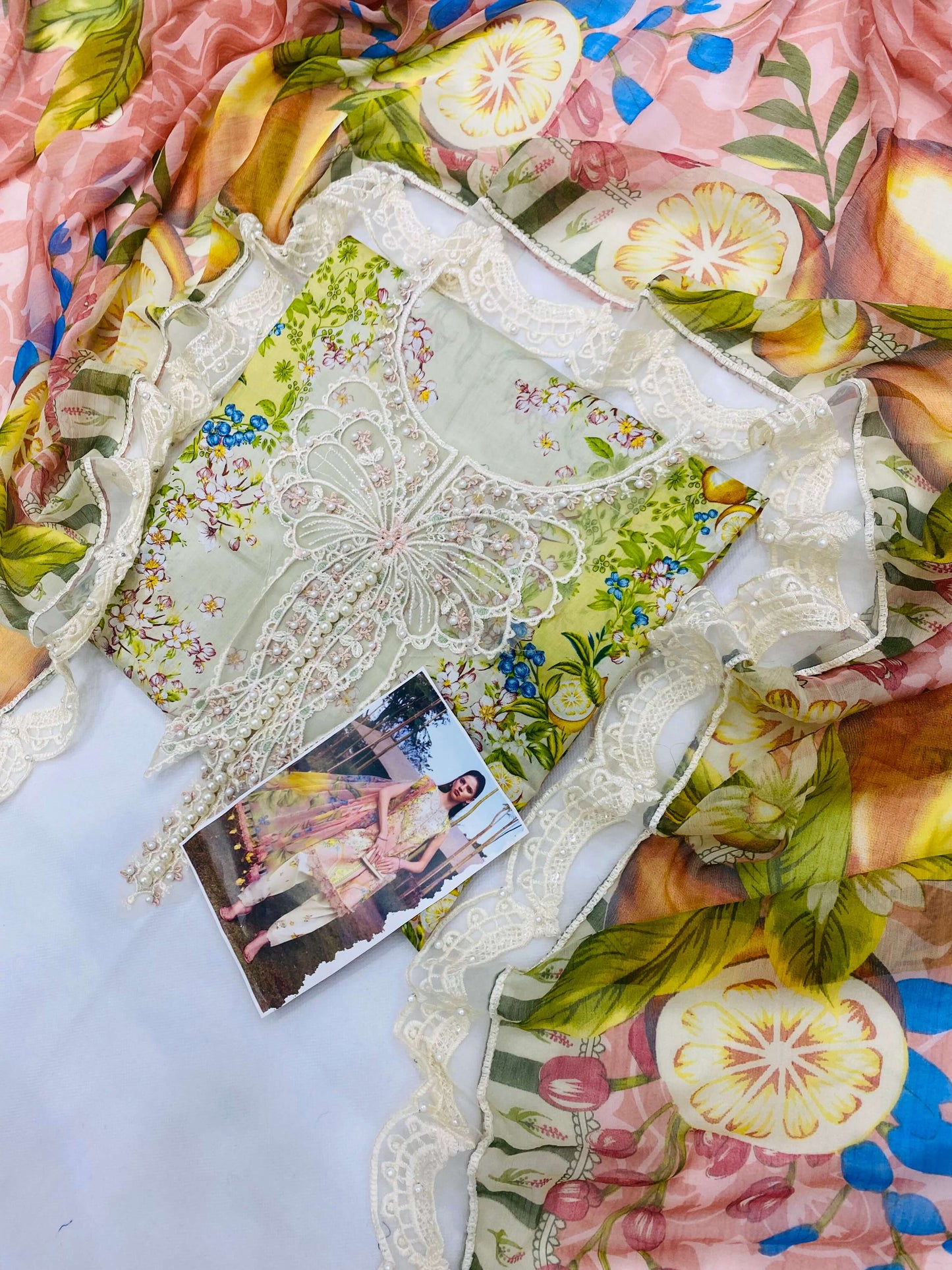 MB PINK HAND WORK LUXURY LAWN