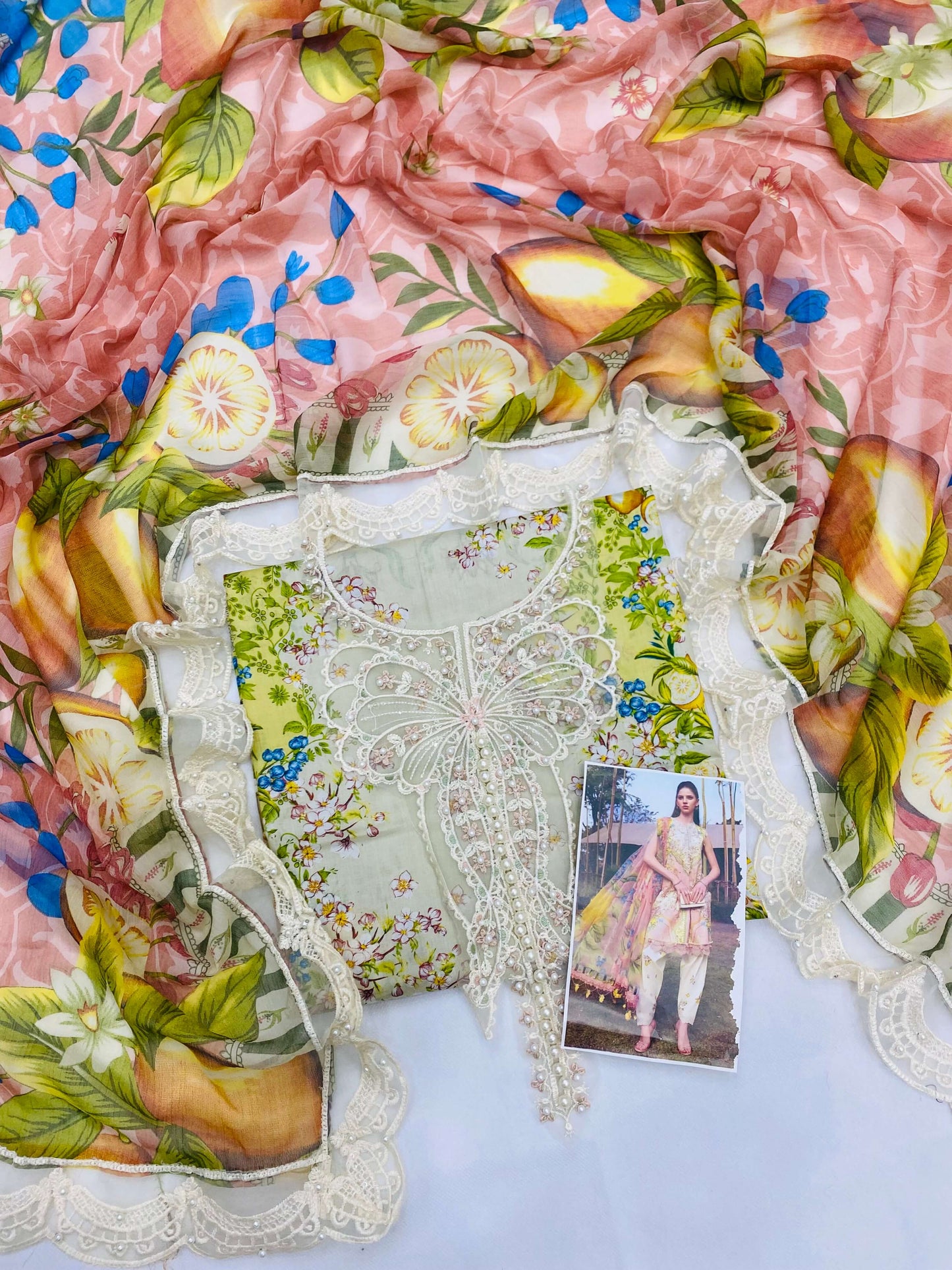 MB PINK HAND WORK LUXURY LAWN