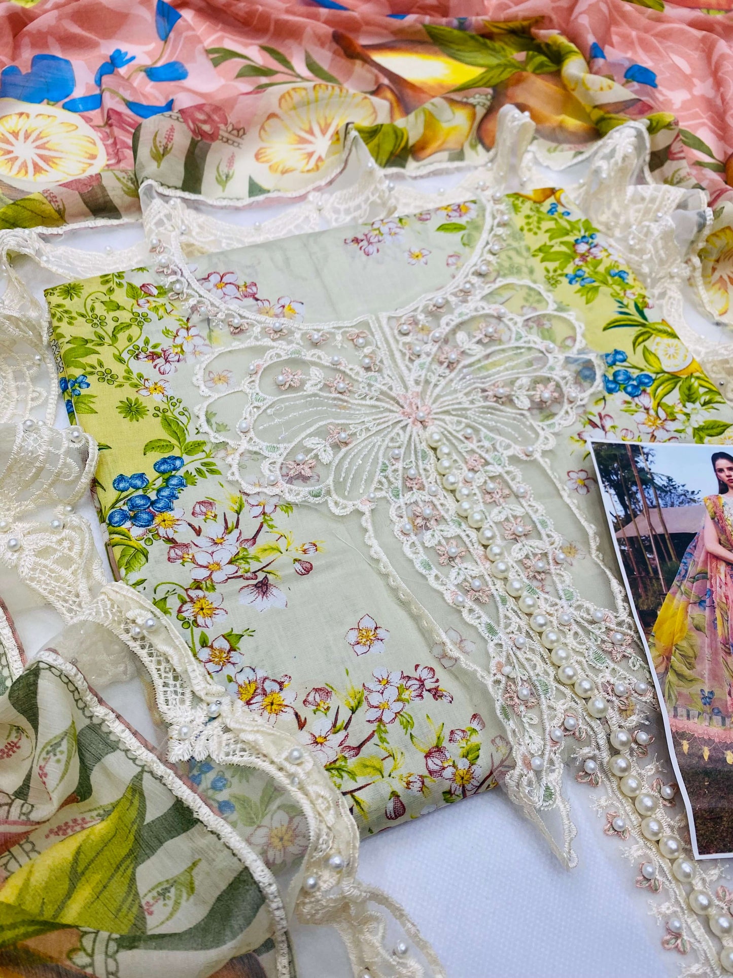MB PINK HAND WORK LUXURY LAWN