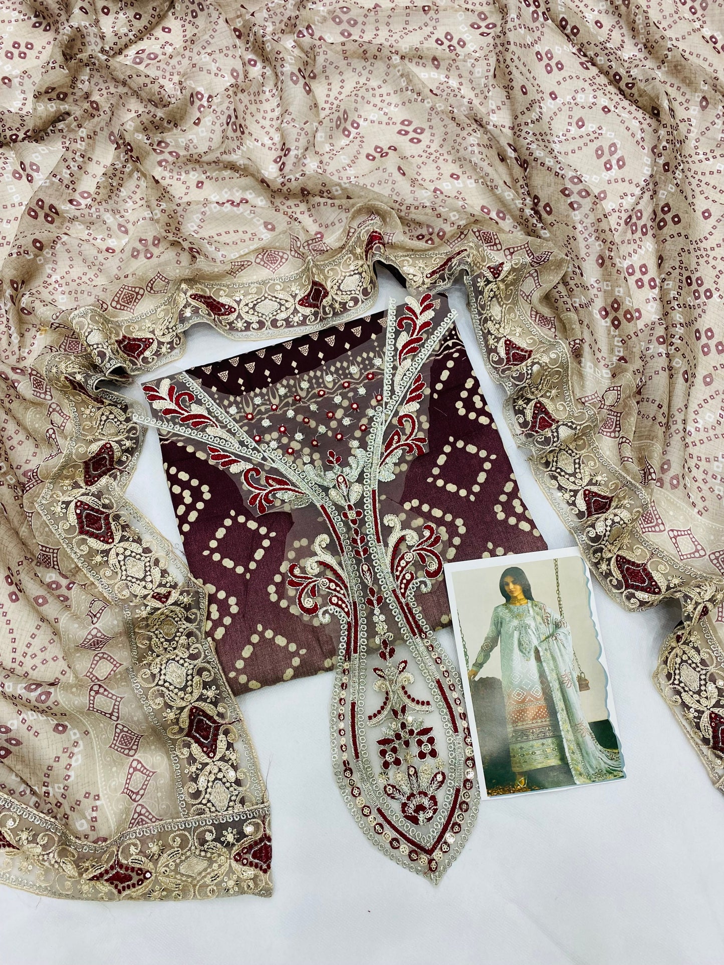 NUREH BEIGE PURPLE CHUNRI LAWN